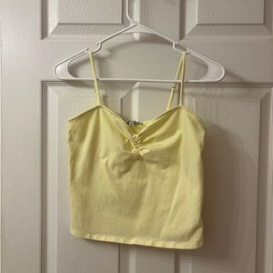 Fashion Nova Pale Yellow Ruched Spaghetti Strap Cropped Cami